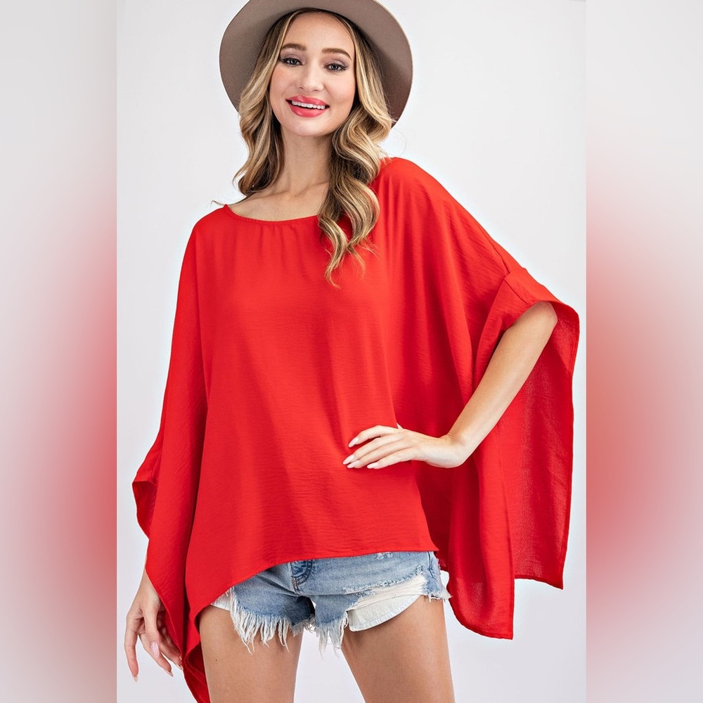 Drapey Short Sleeve Crepe Poncho Blouse Top - eesome